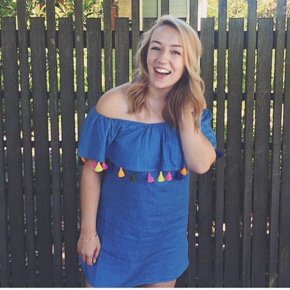 Off the shoulder dress with colorful tassels! 🎉 - Picture 1 of 1